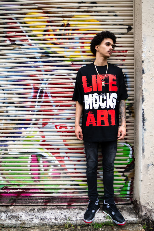 MF "LIFE MOCKS ART" BLACK & RED TEE